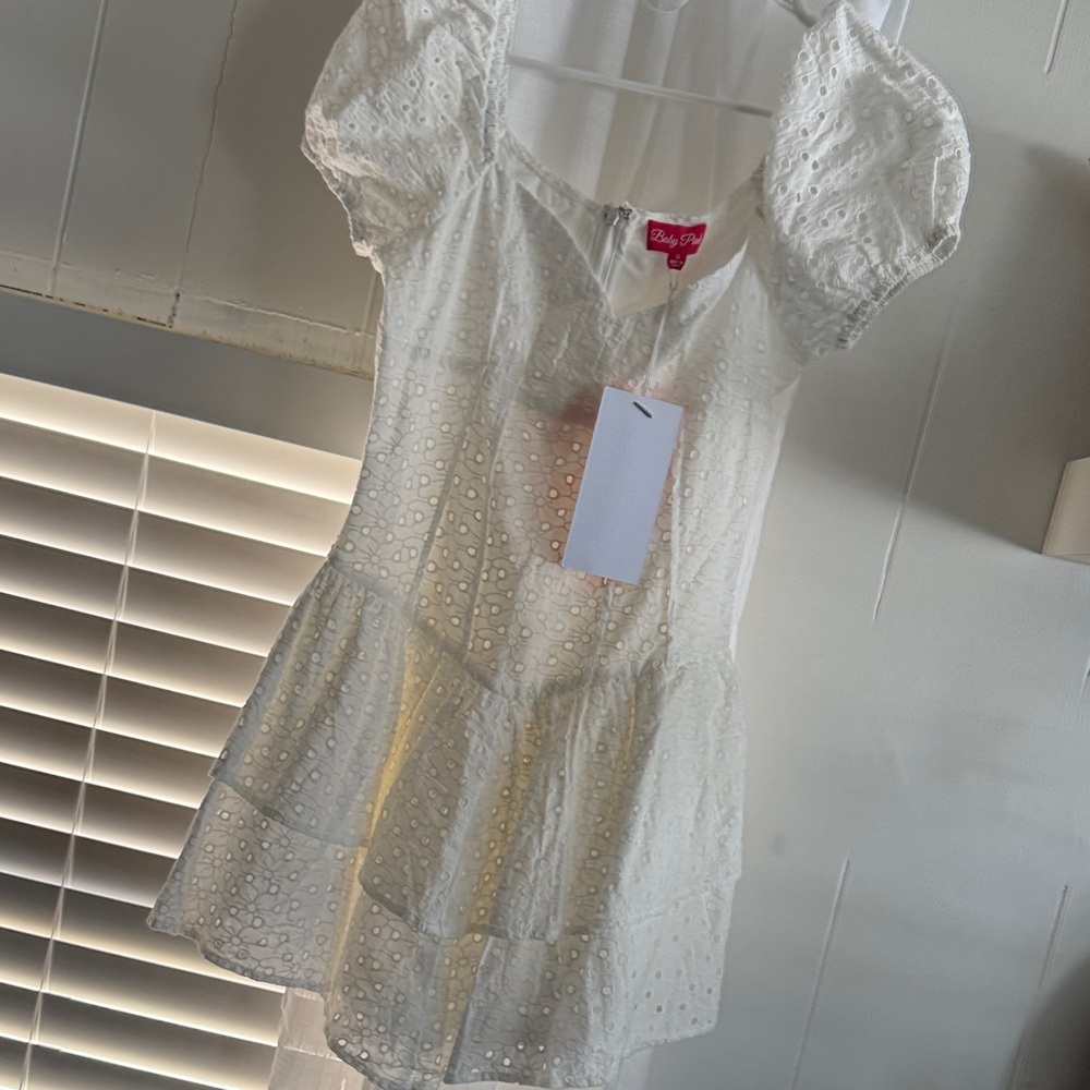 Baby Pink White Eyelet Mini Dress Romper